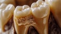 Close-up view of decayed human tooth showing significant damage Royalty Free Stock Photo