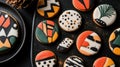 A Close-up View of Decorated Sugar Cookies on a Black Surface Royalty Free Stock Photo