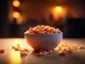 Close-up view of delicious candy corn bowl. Halloween treats. Royalty Free Stock Photo