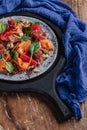 close-up view of delicious salad with mussels and vegetables Royalty Free Stock Photo