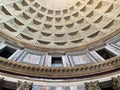 Close up view of detail on the dome of the ancient temple Pantheon Royalty Free Stock Photo