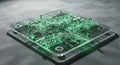 Close-up view of a detailed green printed circuit board with electronic components on a dark background highlighting technology Royalty Free Stock Photo
