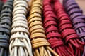 close-up view of different styles of shoe laces