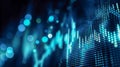 Close-up view of digital blue graph with glowing data points representing fluctuating financial or technological trends on a dark Royalty Free Stock Photo