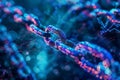 close up view of digital chain link, symbolizing blockchain technology, with vibrant colors and futuristic feel, representing