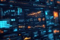 A close-up view of a digital dashboard displaying various colorful analytics, graphs, and metrics, representing data visualization