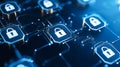 A close-up view of digital padlocks on a network interface, illustrating data security and encryption concepts in modern