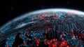 Abstract Digital Earth With Glowing Red And Blue Lights And Network Connections On Dark Background Royalty Free Stock Photo