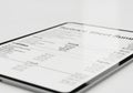 Digital tablet displaying financial statement document isolated on white background Royalty Free Stock Photo
