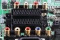 Close-up view on a digital video recorder on the part connectors. Video audio input.