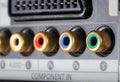 Close-up view on a digital video recorder on the part connectors. Video audio input.