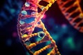 Close up view of a dna double helix, concept of disorder or genetic mutation. Generative AI Royalty Free Stock Photo