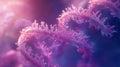 Close up view of DNA strand spiral molecule helix. Abstract microscopic scientific