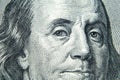 Close up view of 100 dollar banknote. US President Benjamin Franklin`s portrait on one hundred dollar bill. American Dollars Cash Royalty Free Stock Photo