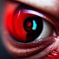 A close-up view of the dragon eye, a red-colored iris with a multi-colored glow. Royalty Free Stock Photo