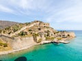 Close-up view by drone of Spinalonga island on Crete, Greece Royalty Free Stock Photo