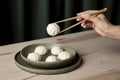 close up view dumplings wooden table. High quality photo Royalty Free Stock Photo