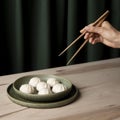 Close up view dumplings wooden table. High quality and resolution beautiful photo concept Royalty Free Stock Photo