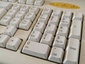 Close-up view of a dusty computer peripheral or hardware, detail from the keyboard, numbers on the buttons on the numeric part Royalty Free Stock Photo