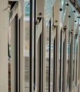 Close-up view with dwindling perspective and decreasing depth of field of a wagon of the oldest suspension railway in the world