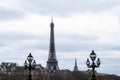Close up view of The Eiffel Tower head from pont alexander III bridge Royalty Free Stock Photo