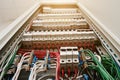 Close up view of electrical panel with fuses and contactors. Royalty Free Stock Photo