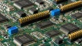 Close-up view of an electronic circuit board with multiple integrated circuits Royalty Free Stock Photo