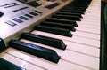Close up view of electronic piano synthesizer Keyboard. selective focus and side angle view Royalty Free Stock Photo
