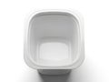 A close-up view of an empty, square-shaped, white plastic container on a white background Royalty Free Stock Photo