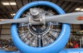Detail of engine and propeller of vintage North American AT-6, SNJ airplane.