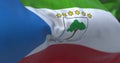 Close-up view of Equatorial Guinea national flag waving in the wind