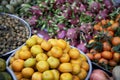 Close-up view of exotic fresh fruits at asian street market