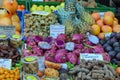 Close up view exotic fruits for sale Naschmarkt Vienna
