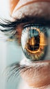 A close-up view of an eye reflecting digital data and technology concepts, emphasizing the synergy between human vision and Royalty Free Stock Photo