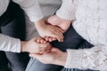 Close up view of family holding hands, loving caring mother supporting child, giving psychological support Royalty Free Stock Photo