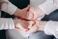 Close up view of family holding hands, loving caring mother supporting child, giving psychological support Royalty Free Stock Photo