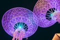 view of a famous Dubai tourist attraction - futuristic glowing metal super trees on bluewaters Island. Travel