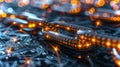 Digital Chain Connecting Data Blocks in a Futuristic Circuit Board Setting With Glowing Binary Code and Light Effects Royalty Free Stock Photo