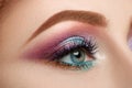 Close-up view of female blue eye with beautiful make-up Royalty Free Stock Photo