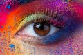 Close up view of female eye with bright multicolored fashion mak Royalty Free Stock Photo