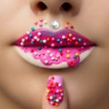 Close up view of female lips with sweet donut makeup Royalty Free Stock Photo