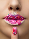 Close up view of female lips with sweet donut makeup Royalty Free Stock Photo