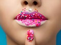 Close up view of female lips with sweet donut makeup Royalty Free Stock Photo