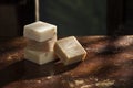 of few pieces of soap on natural background