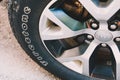 Close up view of a Firestone tire on a Jeep Cherokee SUV