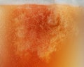 Close up view of floating bubbles in unfiltered beer texture