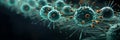 Close up view of a flu covid 19 virus cell on a dramatic outbreak influenza background