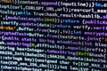 Close-up view of a focused computer screen displaying JavaScript code, with highlighted functions Depth of field creates Royalty Free Stock Photo