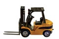 Close up view of forklift toy radiocontroled car isolated. Hobby backgrounds.