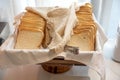 Close up view of fresh bread slices served at the buffet Royalty Free Stock Photo